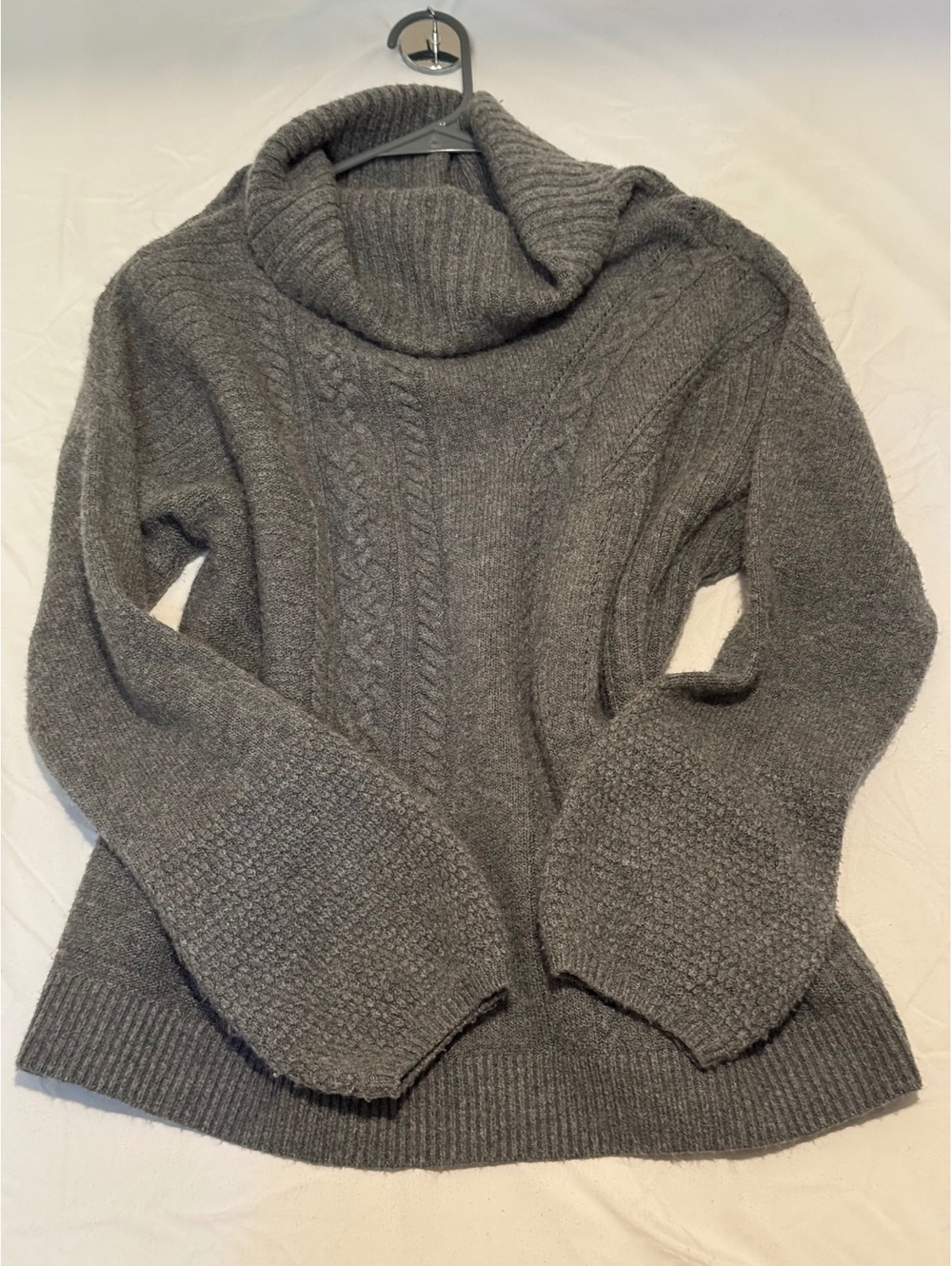 Caslon Nordstrom Grey Cable-Knit Cowl Neck Sweater Xl